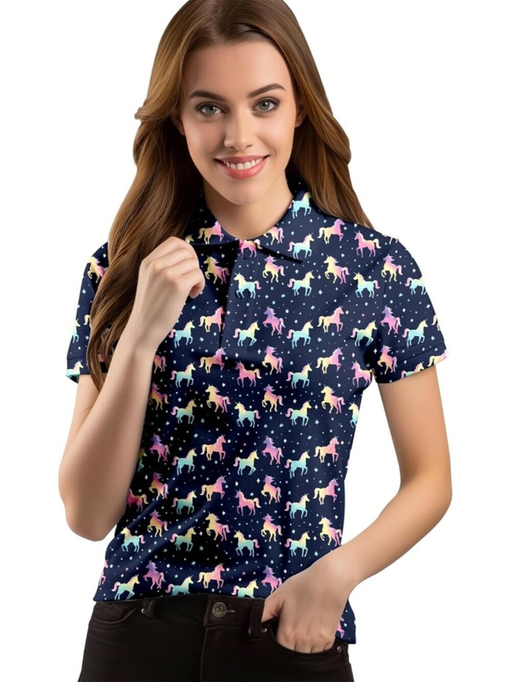 Women Colorful Unicorn  Short Sleeve Quick Dry Tennis Shirts Athletic Yoga Tops